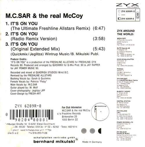 Cover M.C.Sar & The Real McCoy* - It's On You (Remix By Freshline Allstars) (CD, Maxi) Schallplatten Ankauf