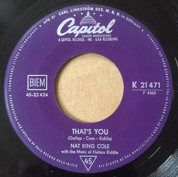 Cover Nat King Cole - That's You / It's Better To Have Loved And Lost (7, Single) Schallplatten Ankauf