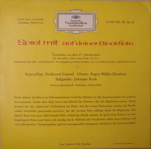 Cover Ferdinand Conrad, Johannes Koch, Eugen Müller-Dombois* - Spiel Mit Auf Deiner Blockflöte - Anfänger I - Sopranflöte (7, EP, Mono) Schallplatten Ankauf