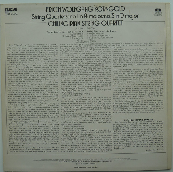 Cover Erich Wolfgang Korngold, Chilingirian String Quartet - String Quartets: No. 1 In A Major / No. 3 In D Major (LP) Schallplatten Ankauf