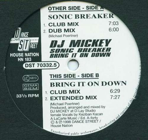 Cover DJ Mickey (2) - Sonic Breaker / Bring It On Down (12) Schallplatten Ankauf