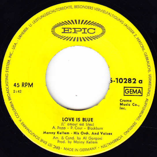 Bild Manny Kellem, His Orchestra & Voices - Love Is Blue (l'Amour Est Bleu) (7, Single, Mono) Schallplatten Ankauf