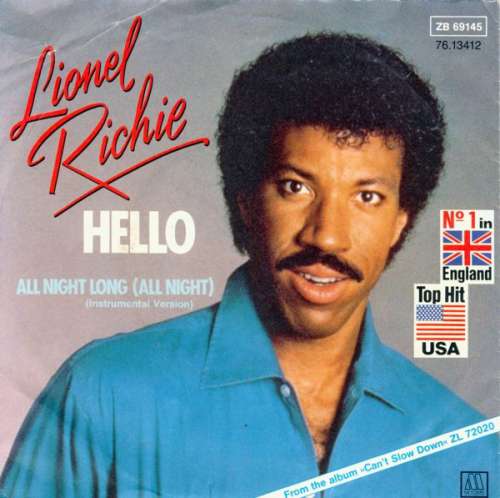 Cover Lionel Richie - Hello / All Night Long (Instrumental Version) (7) Schallplatten Ankauf