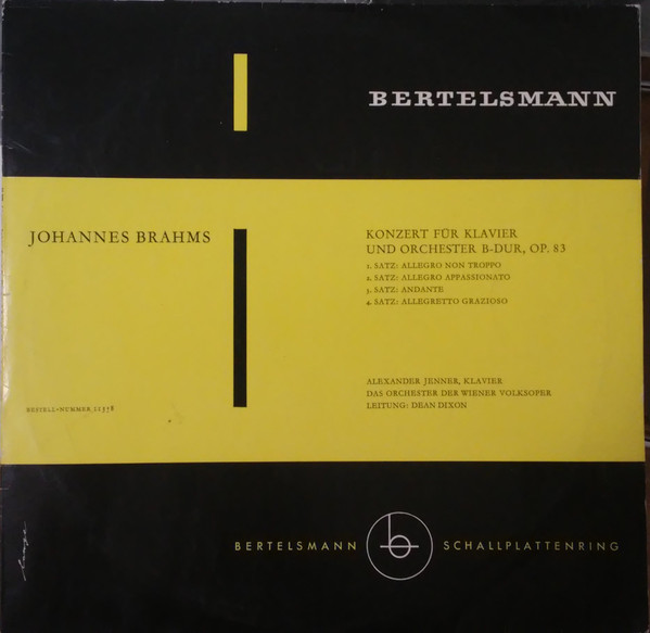 Cover Johannes Brahms - Alexander Jenner, Das Orchester Der Wiener Volksoper*, Dean Dixon (2) - Konzert Für Klavier Und Orchester B-Dur, Op. 83 (LP, Album, Mono) Schallplatten Ankauf