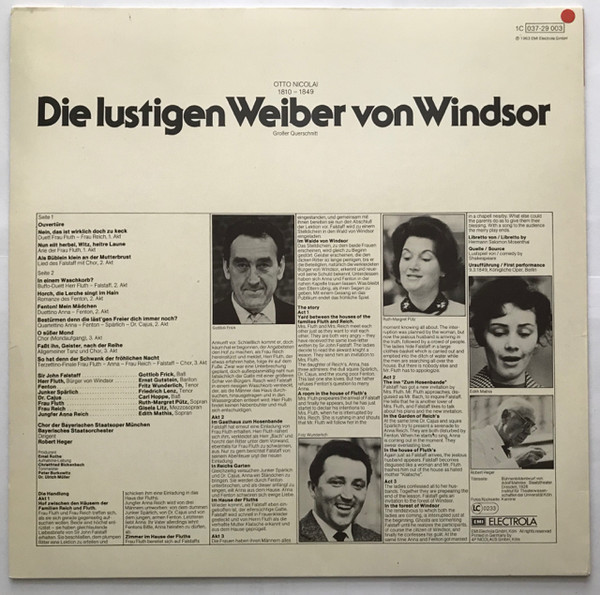 Cover Nicolai* − Gottlob Frick • Fritz Wunderlich • Ernst Gutstein • Ruth-Margret Pütz • Gisela Litz • Edith Mathis • Chor der Bayerischen Staatsoper München*, Bayerisches Staatsorchester, Robert Heger - Die Lustigen Weiber Von Windsor (Großer Querschnitt) (LP, Album) Schallplatten Ankauf