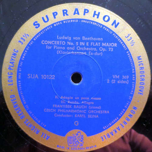 Cover Ludwig van Beethoven, František Rauch, Czech Philharmonic Orchestra* , Conduktor: Karel Šejna - Concerto For Piano And Orchestra No 5 (In E Flat Major, Op. 73) (LP, Mono) Schallplatten Ankauf