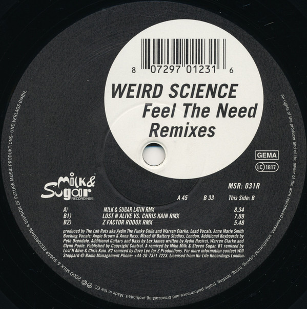 Cover Weird Science - Feel The Need (Remixes) (12) Schallplatten Ankauf