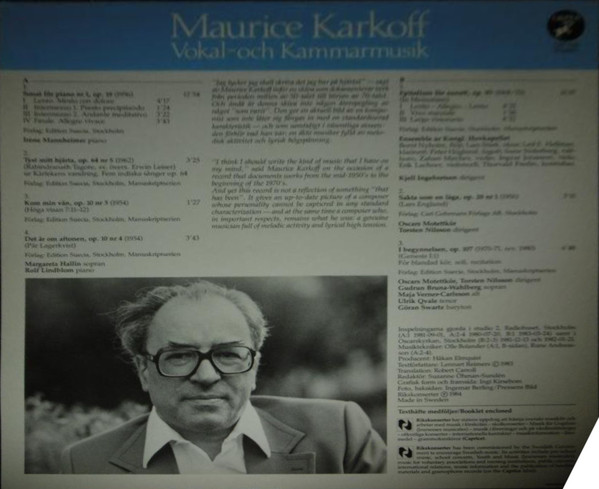 Cover Maurice Karkoff - Vokal- Och Kammarmusik (LP, Album) Schallplatten Ankauf