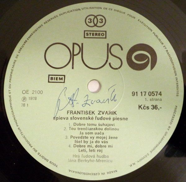 Cover František Zvarík - František Zvarík Spieva Slovenské Ľudové Piesne (LP, Album) Schallplatten Ankauf