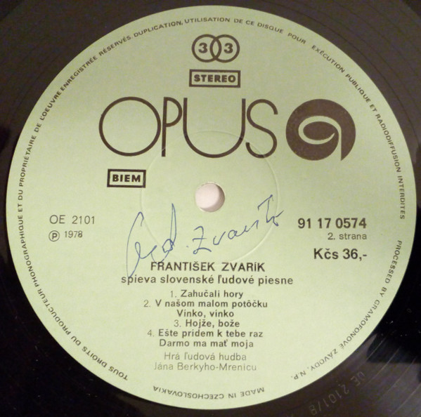 Cover František Zvarík - František Zvarík Spieva Slovenské Ľudové Piesne (LP, Album) Schallplatten Ankauf