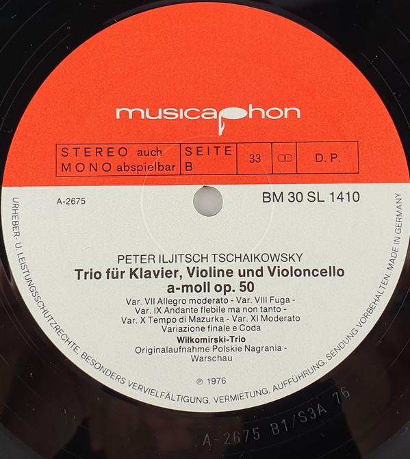 Cover Wiłkomirski-Trio* - Peter I. Tschaikowsky* - Trio Für Klavier, Violine Und Violoncello a-moll, Op. 50 (LP, RE) Schallplatten Ankauf