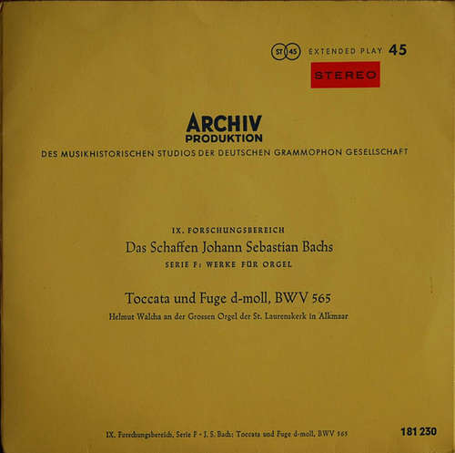 Cover Helmut Walcha - Toccata Und Fuge D-Moll, BWV 565 (7) Schallplatten Ankauf