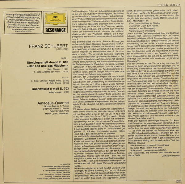 Cover Schubert* / Amadeus-Quartet* - String Quartet D Minor Op.Posth. / Quartet Movement C Minor Op.Posth. (LP) Schallplatten Ankauf