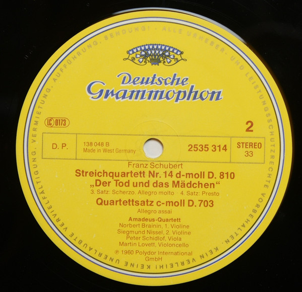 Cover Schubert* / Amadeus-Quartet* - String Quartet D Minor Op.Posth. / Quartet Movement C Minor Op.Posth. (LP) Schallplatten Ankauf