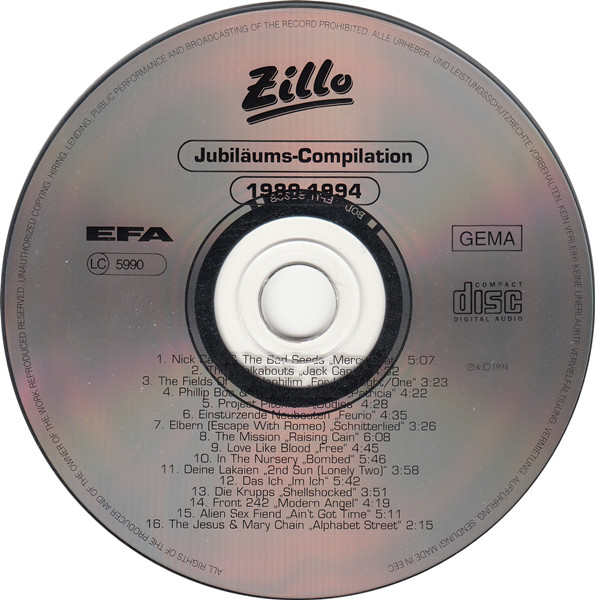 Cover Various - Zillo Jubiläums Compilation 1989-1994 (CD, Comp) Schallplatten Ankauf