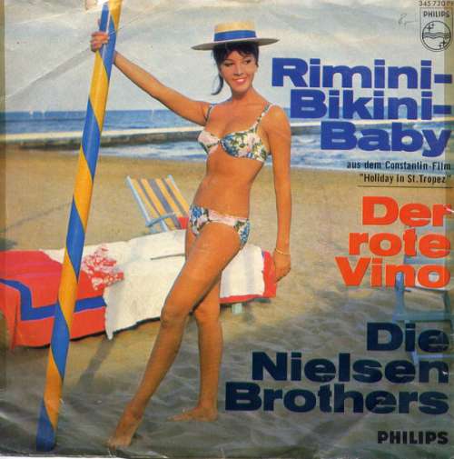 Cover Die Nilsen Brothers - Rimini-Bikini-Baby / Der Rote Vino (7, Single) Schallplatten Ankauf