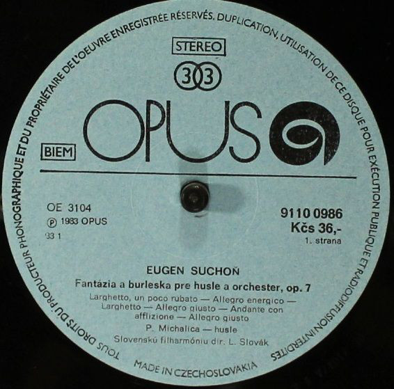 Cover Eugen Suchoň - Fantázia A Burleska Pre Husle A Orchester / Concertino Pre Klarinet A Orchester (LP) Schallplatten Ankauf