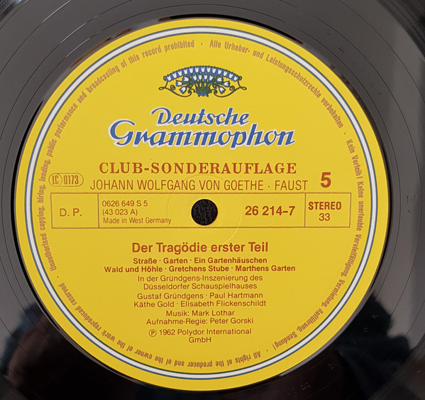 Cover Johann Wolfgang von Goethe Inszenierung: Gustaf Gründgens - Faust - Der Tragödie 1. Teil (3xLP, Album, Club, RE, Gat) Schallplatten Ankauf