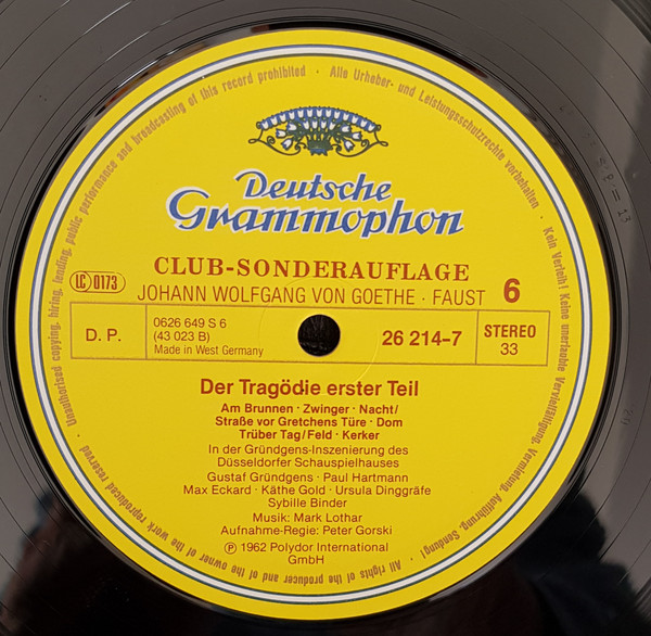 Cover Johann Wolfgang von Goethe Inszenierung: Gustaf Gründgens - Faust - Der Tragödie 1. Teil (3xLP, Album, Club, RE, Gat) Schallplatten Ankauf