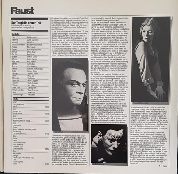 Cover Johann Wolfgang von Goethe Inszenierung: Gustaf Gründgens - Faust - Der Tragödie 1. Teil (3xLP, Album, Club, RE, Gat) Schallplatten Ankauf