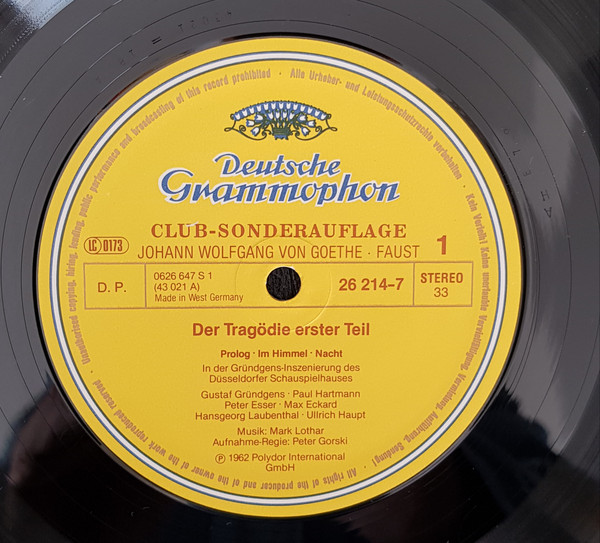 Cover Johann Wolfgang von Goethe Inszenierung: Gustaf Gründgens - Faust - Der Tragödie 1. Teil (3xLP, Album, Club, RE, Gat) Schallplatten Ankauf