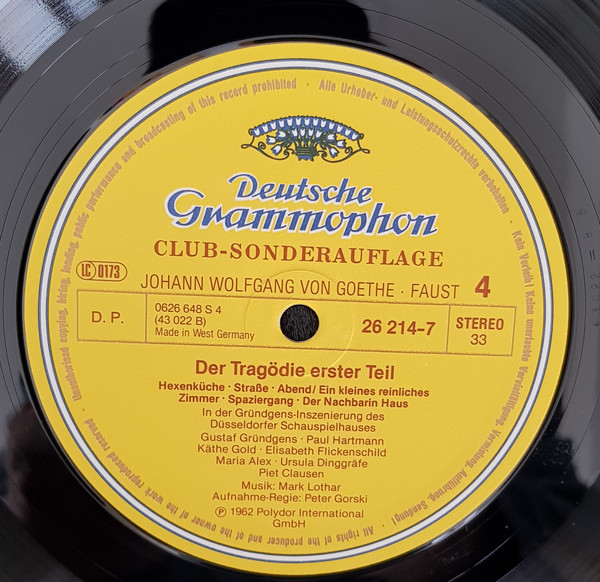 Cover Johann Wolfgang von Goethe Inszenierung: Gustaf Gründgens - Faust - Der Tragödie 1. Teil (3xLP, Album, Club, RE, Gat) Schallplatten Ankauf