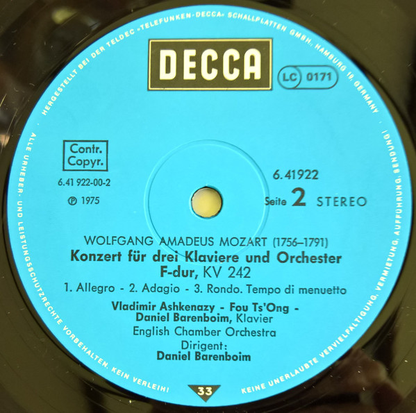 Cover Wolfgang Amadeus Mozart, Vladimir Ashkenazy, Daniel Barenboim, Fou Ts'Ong, English Chamber Orchestra - Konzerte Für Zwei Und Drei Klaviere KV 365&242 (LP, Album) Schallplatten Ankauf