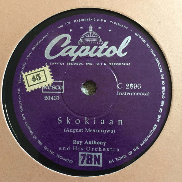 Cover Ray Anthony And His Orchestra* - Skokiaan / Say Hey (Shellac, 10) Schallplatten Ankauf