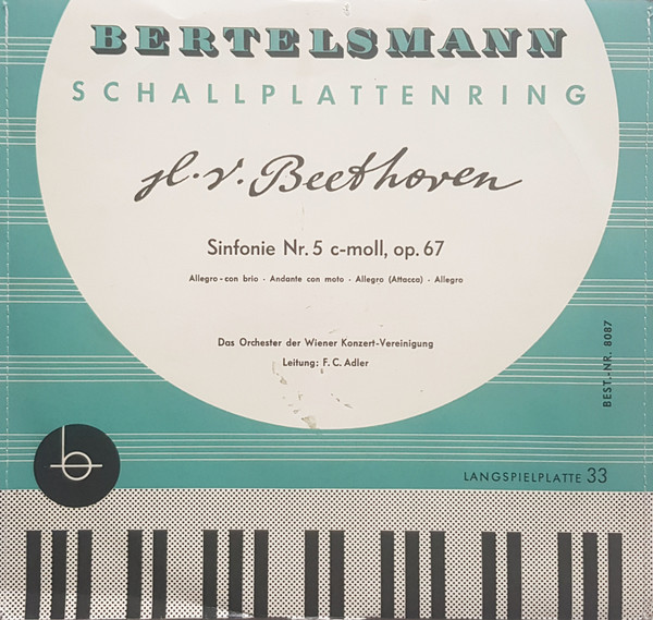 Cover L.V. Beethoven*, Orchester Der Wiener Konzertvereinigung, F.C.Adler* - Sinfonie Nr. 5 C-Moll, Op. 67 (10, Mono) Schallplatten Ankauf