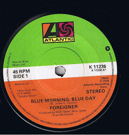 Cover Foreigner - Blue Morning, Blue Day (7, Single, Sol) Schallplatten Ankauf