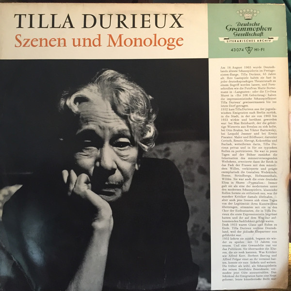 Cover Tilla Durieux - Szenen Und Monologe (LP) Schallplatten Ankauf