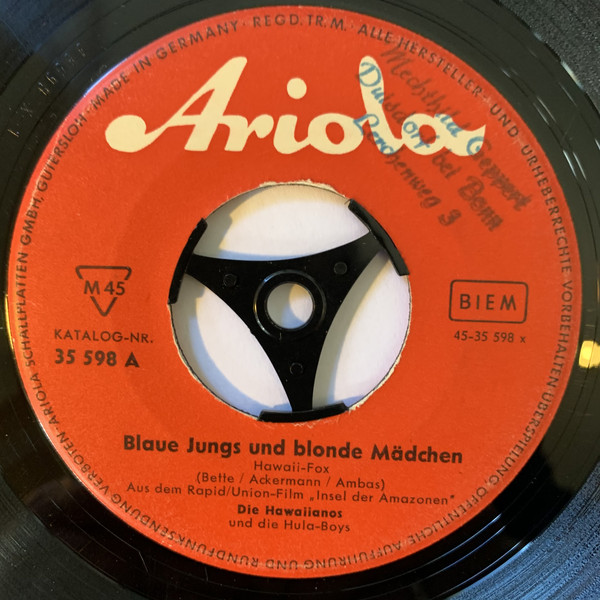 Cover Die Hawaiianos - Blaue Jungs Und Blonde Mädchen (7, Single) Schallplatten Ankauf