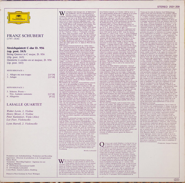 Cover Schubert*, LaSalle Quartet* ∙ Lynn Harrell - Streichquintett = String Quintet D.956 (LP) Schallplatten Ankauf