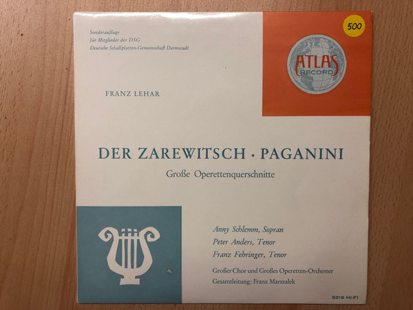 Cover Franz Lehár - Der Zarewitsch - Paganini (10, Comp, Club) Schallplatten Ankauf
