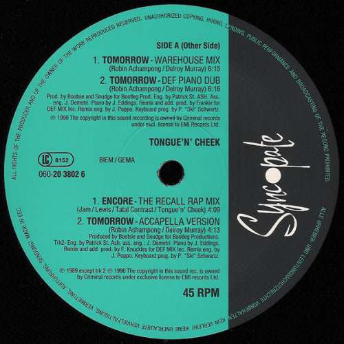 Cover Tongue 'N' Cheek* - Tomorrow (12, Maxi) Schallplatten Ankauf