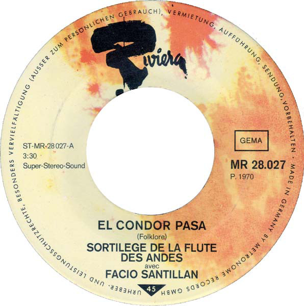 Cover Facio Santillan - El Condor Pasa (7, Single) Schallplatten Ankauf