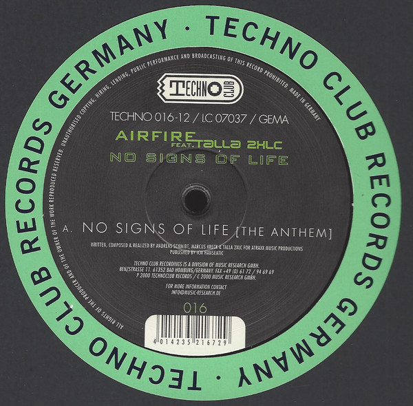 Bild Airfire Feat. Talla 2XLC - No Signs Of Life (The Anthem) (12, S/Sided) Schallplatten Ankauf