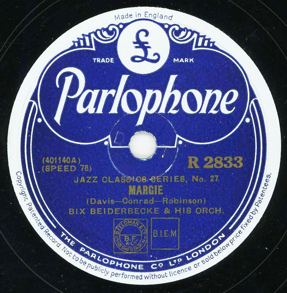 Cover Bix Beiderbecke & His Orch.* - Margie / Louisiana (Shellac, 10) Schallplatten Ankauf