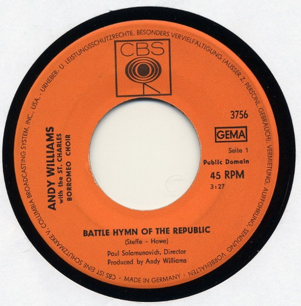 Cover Andy Williams With The St. Charles Borromeo Choir - Battle Hymn Of The Republic  (7, Single) Schallplatten Ankauf