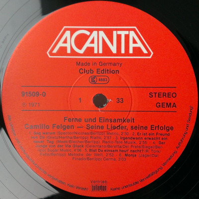 Bild Camillo Felgen - Ferne Und Einsamkeit (LP, Comp, Club, RE) Schallplatten Ankauf