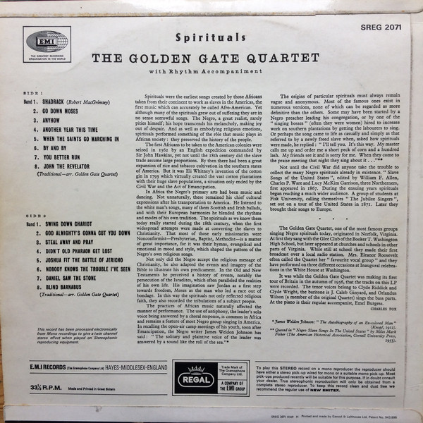 Cover The Golden Gate Quartet - Spirituals (LP, Album, RE) Schallplatten Ankauf