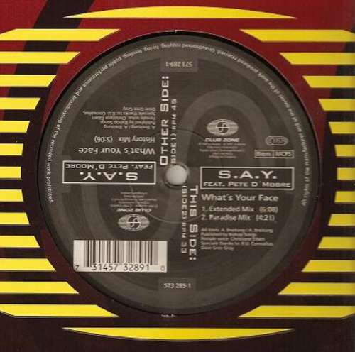 Cover S.A.Y. Feat. Pete D Moore* - What's Your Face (12, Maxi) Schallplatten Ankauf