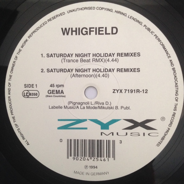 Bild Whigfield - Saturday Night (Holiday Remixes) (12, Maxi) Schallplatten Ankauf