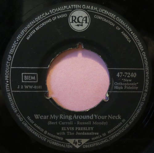 Cover Elvis Presley With The Jordanaires - Wear My Ring Around Your Neck (7, Single) Schallplatten Ankauf