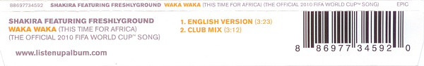 Cover Shakira Featuring Freshlyground - Waka Waka (This Time For Africa) (The Official 2010 FIFA World Cup Song) (CD, Single) Schallplatten Ankauf