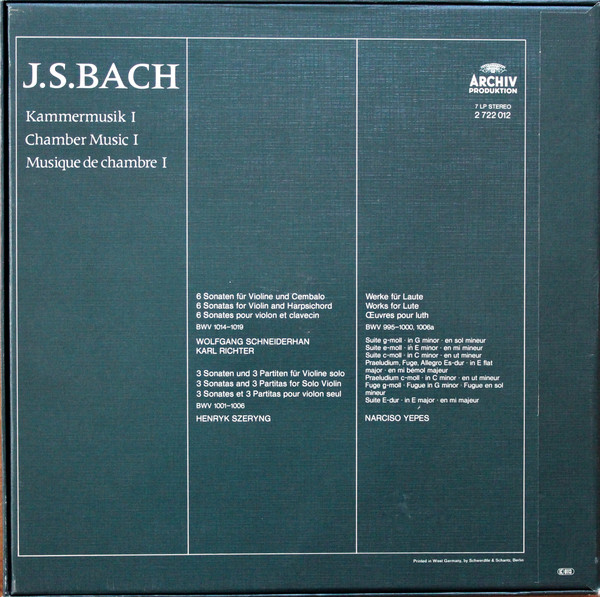 Cover J. S. Bach* - Kammermusik I / Chamber Music I / Musique De Chambre I (7xLP + Box) Schallplatten Ankauf