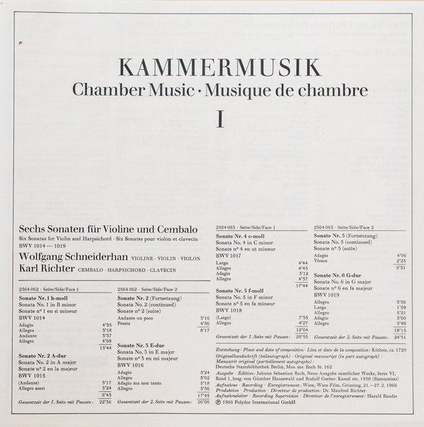 Cover J. S. Bach* - Kammermusik I / Chamber Music I / Musique De Chambre I (7xLP + Box) Schallplatten Ankauf