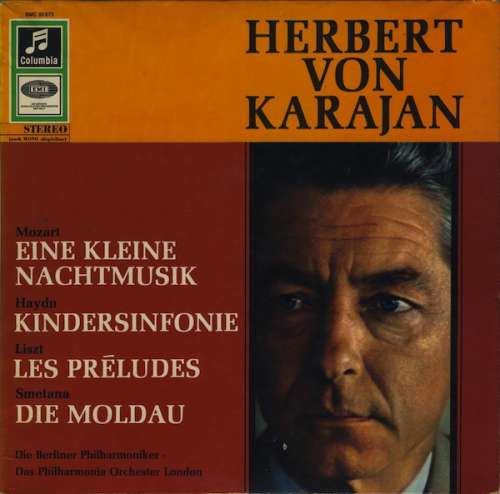 Cover Herbert von Karajan — Mozart* / Haydn* / Liszt* / Smetana* — Die Berliner Philharmoniker* · Das Philharmonia Orchester London* - Eine Kleine Nachtmusik / Kindersinfonie / Les Préludes / Die Moldau (LP, Comp) Schallplatten Ankauf