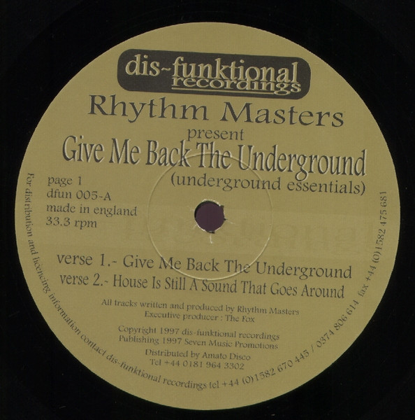 Cover Rhythm Masters - Give Me Back The Underground (Underground Essentials) (12) Schallplatten Ankauf