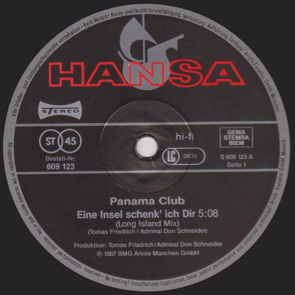 Bild Panama Club - Eine Insel Schenk' Ich Dir (12, Maxi) Schallplatten Ankauf